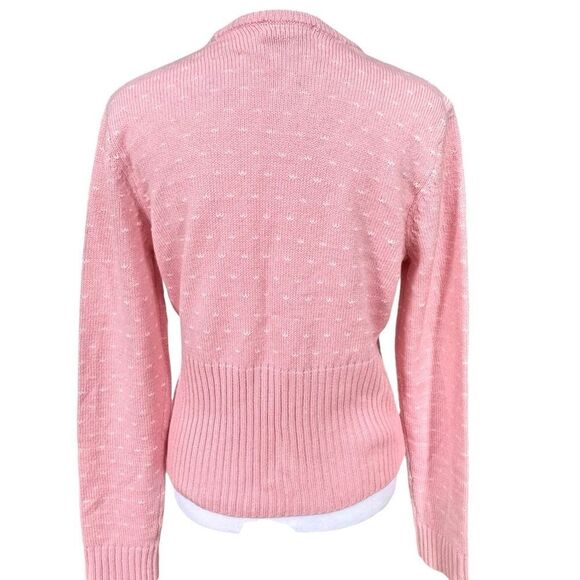 JG Hook Vintage Pink & White Tiny Polka Dot V-Neck Button Front Sweater. Small. - Picture 2 of 6